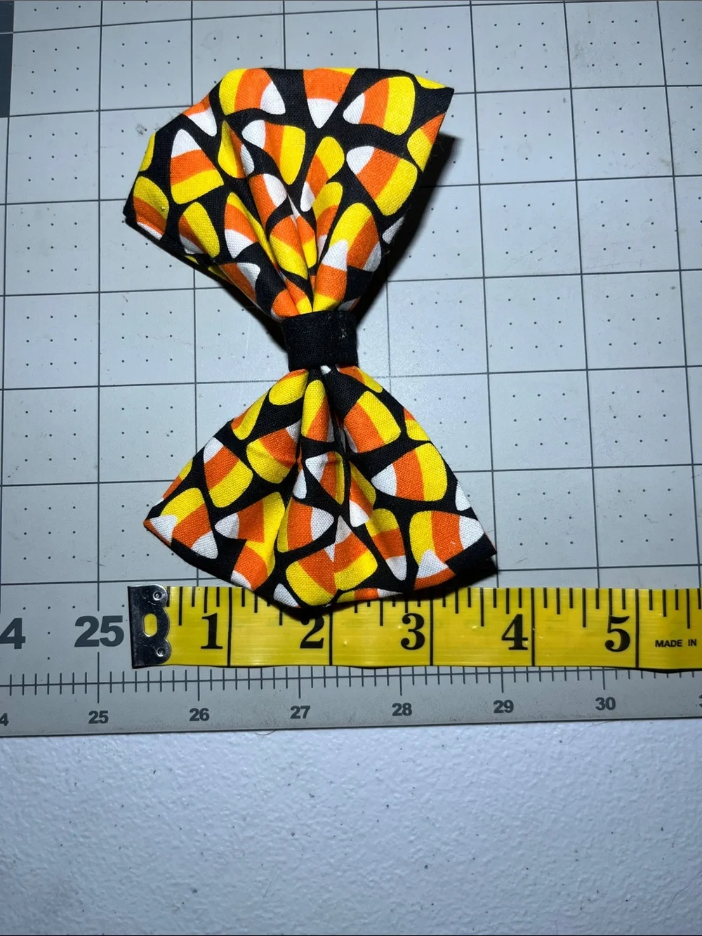 Kids Candy Corn Print Hair Bow - Black, Orange & Yellow